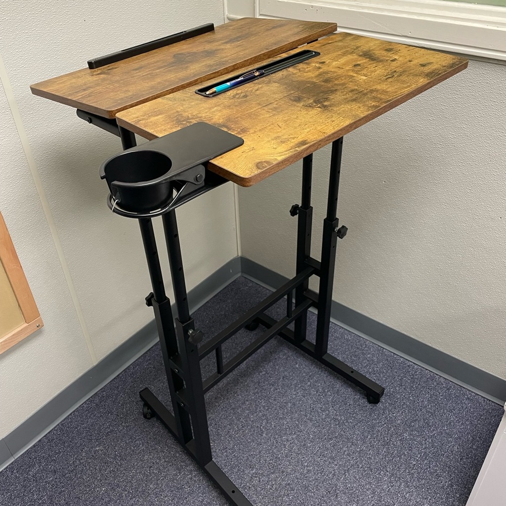 Brown and Black Adjustable Office Desk